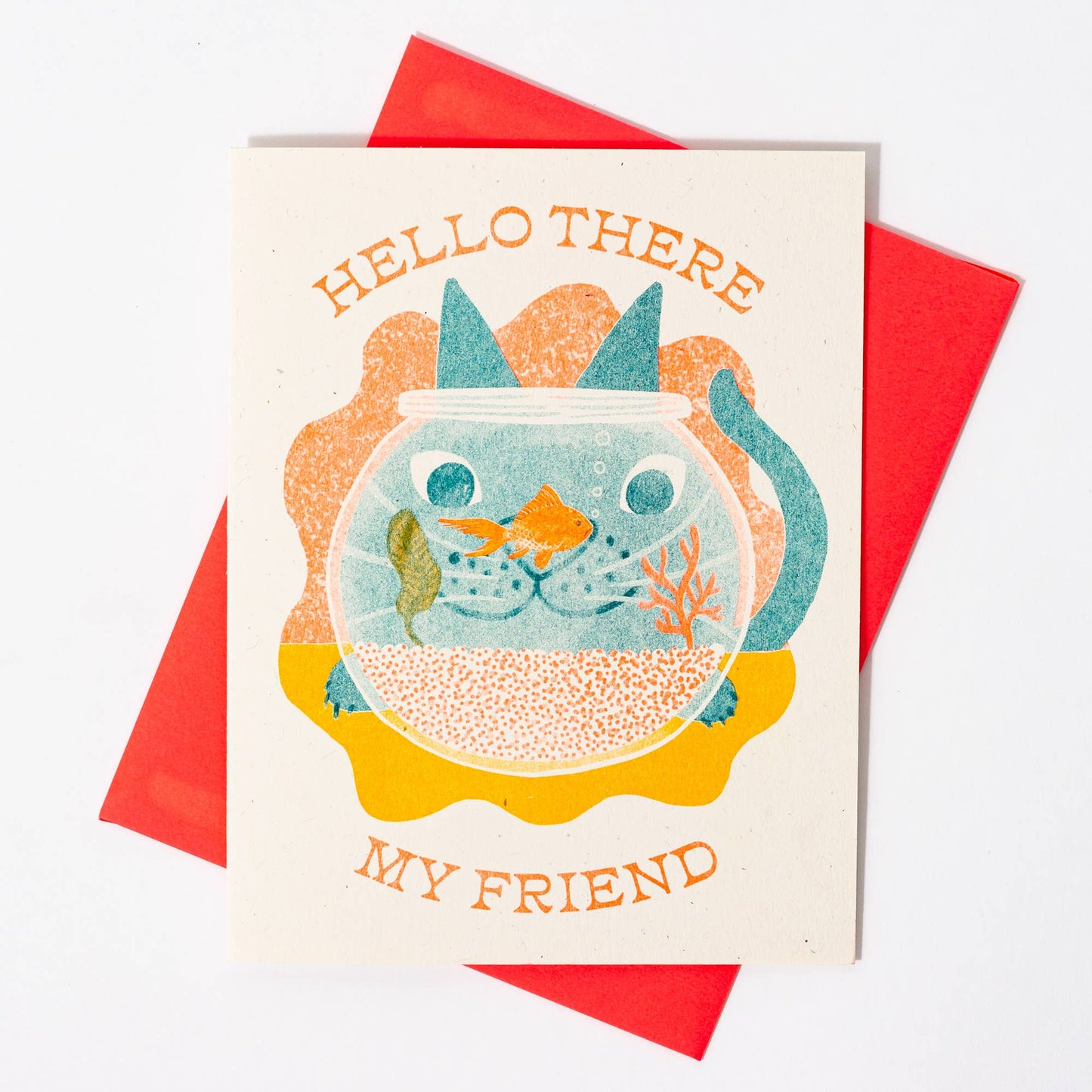 Hello There My Friend Cat - Risograph Greeting Card