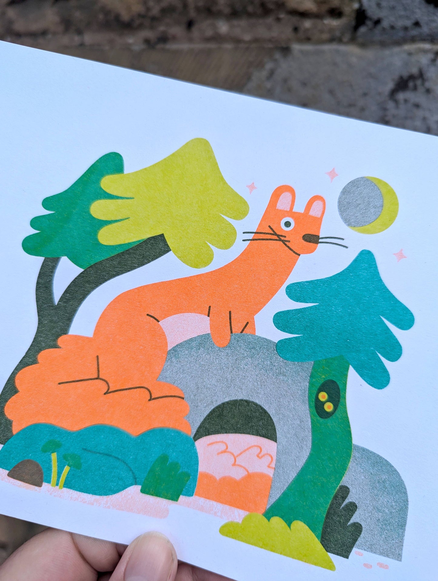 Stoat Risograph Print