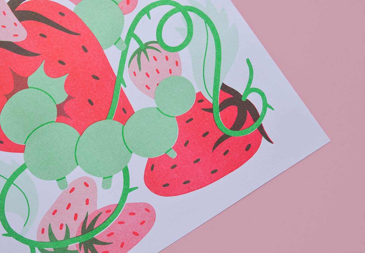 Eat Yer Strawbs A4 Risograph Print - Limited Edition