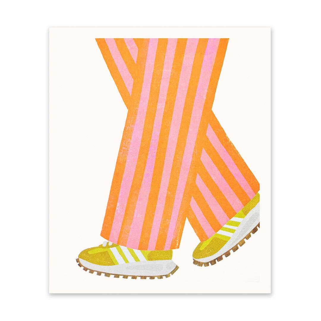 Walking Stripes Risograph Print Framed