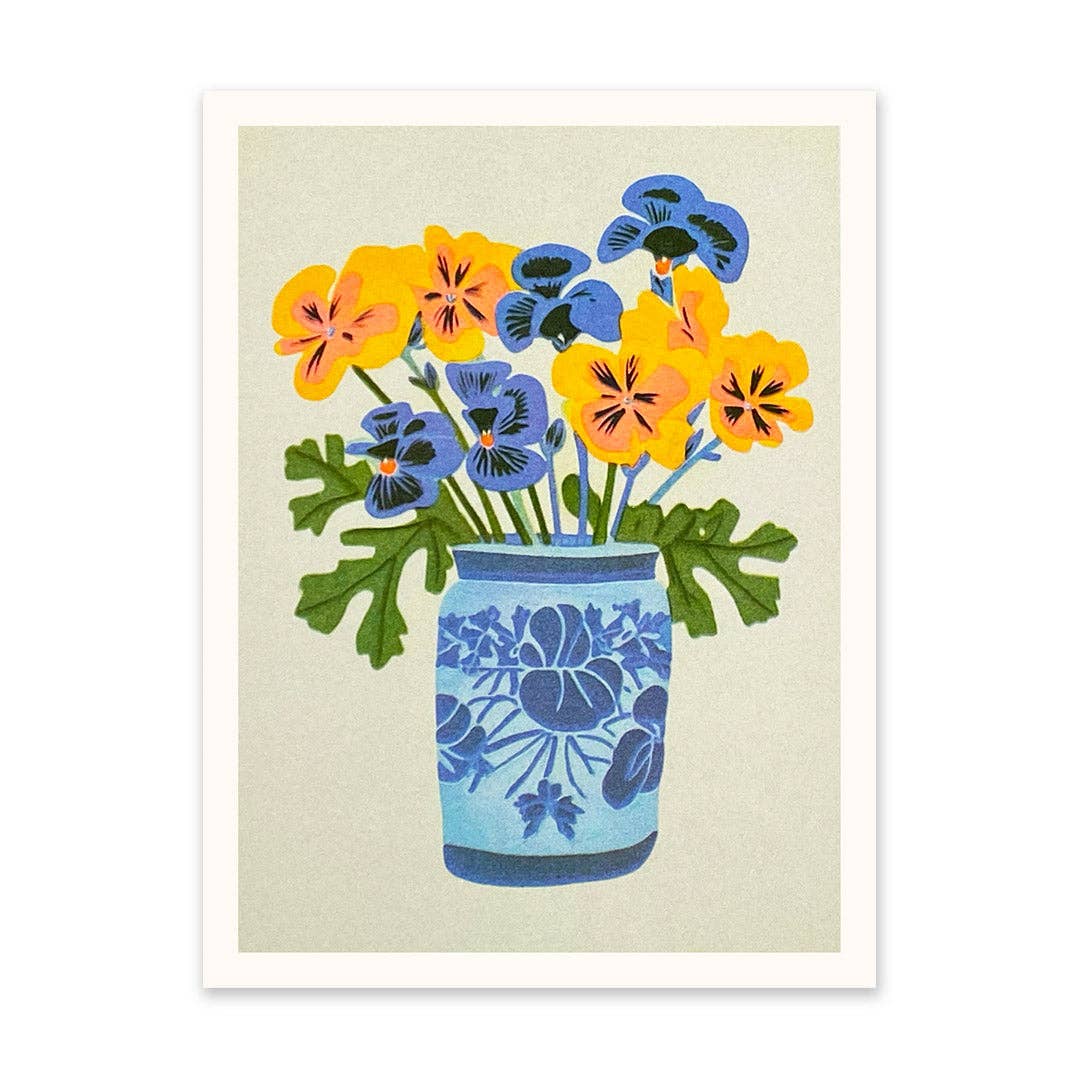 Pansies in Vase Risograph Print