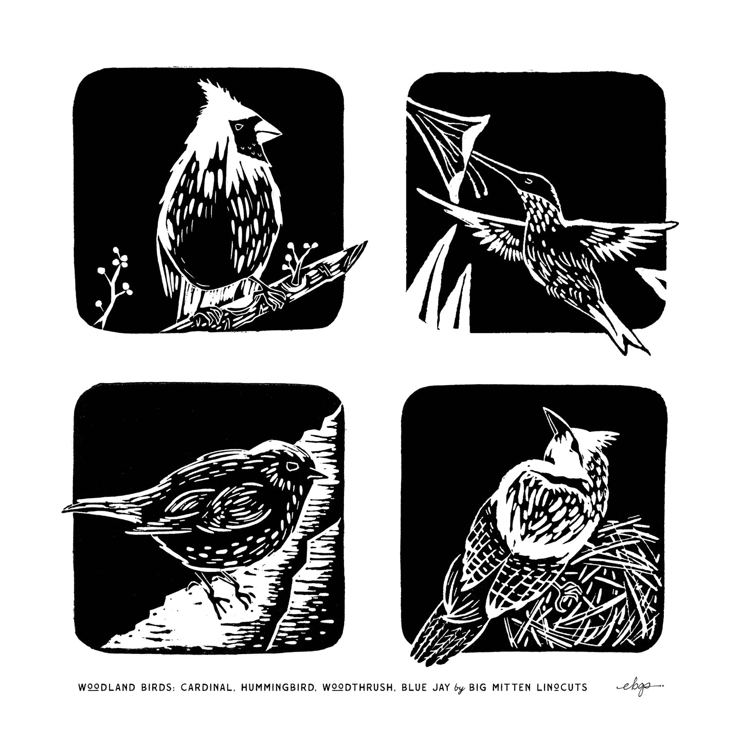 Woodland Birds Linoprint