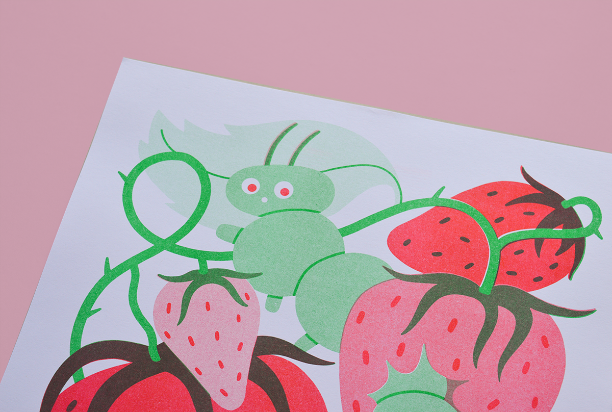 Eat Yer Strawbs A4 Risograph Print - Limited Edition