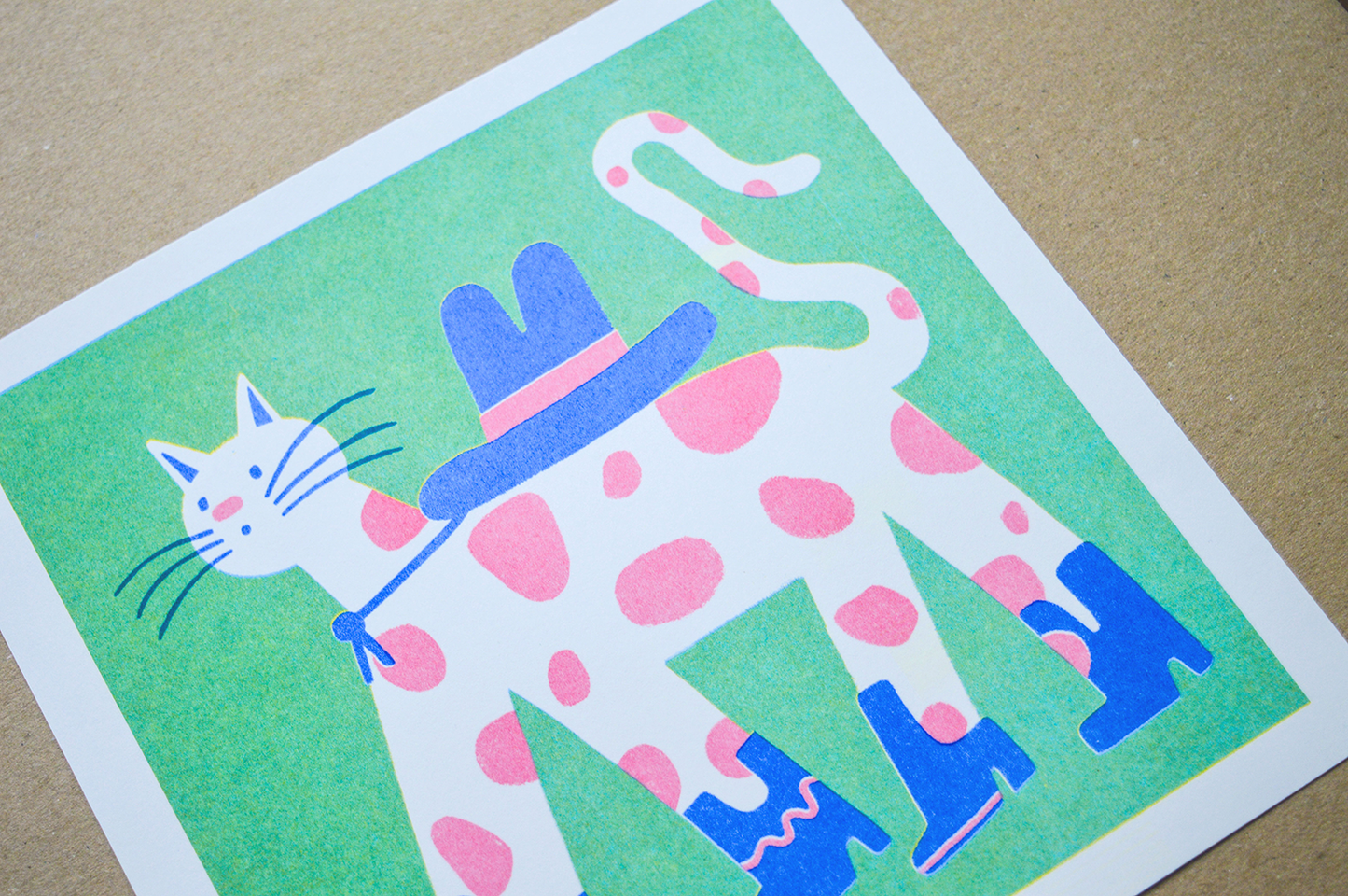 Cowboy Cat Square Risograph Art Print