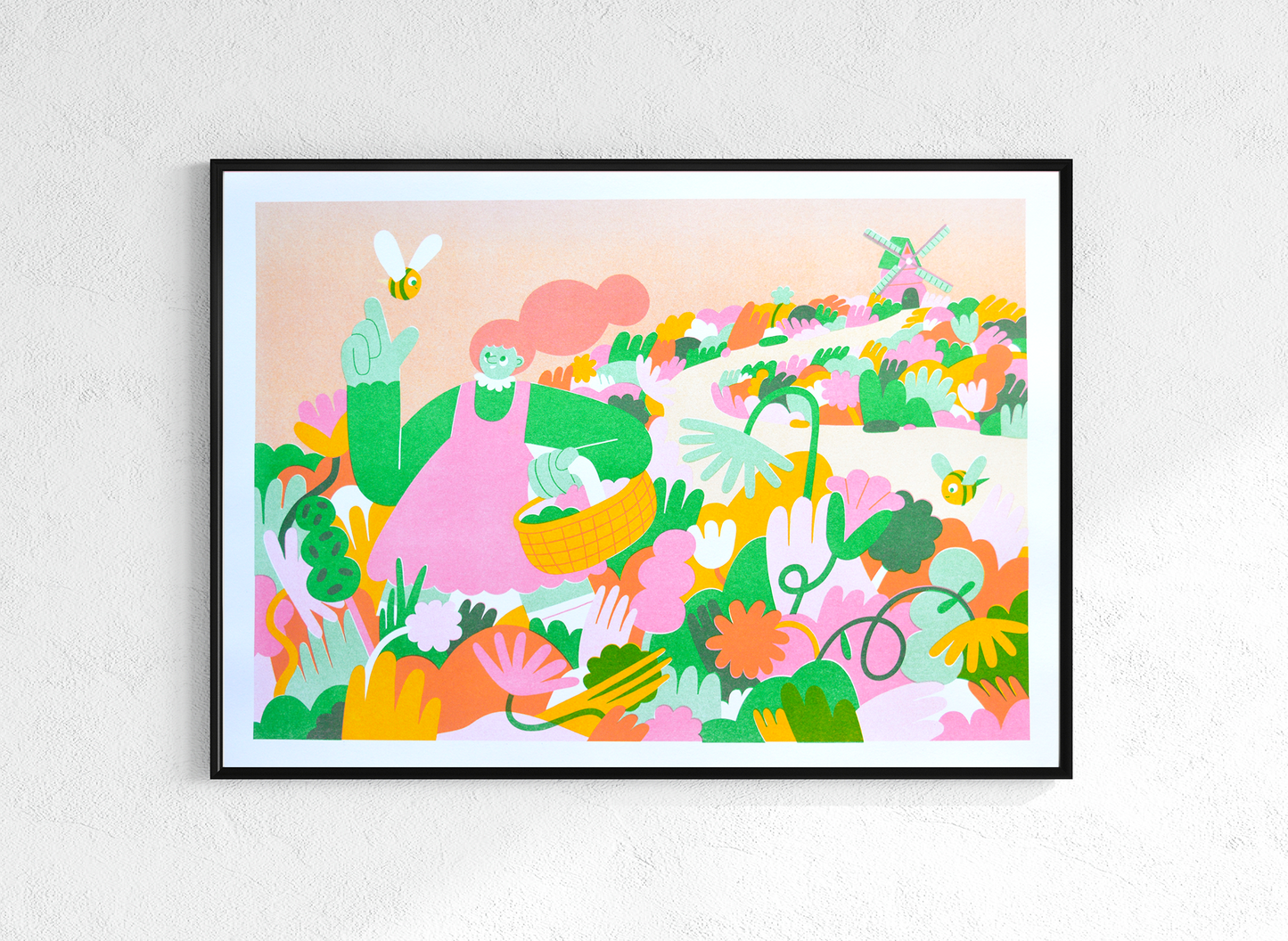 Bee Fields Risograph Print