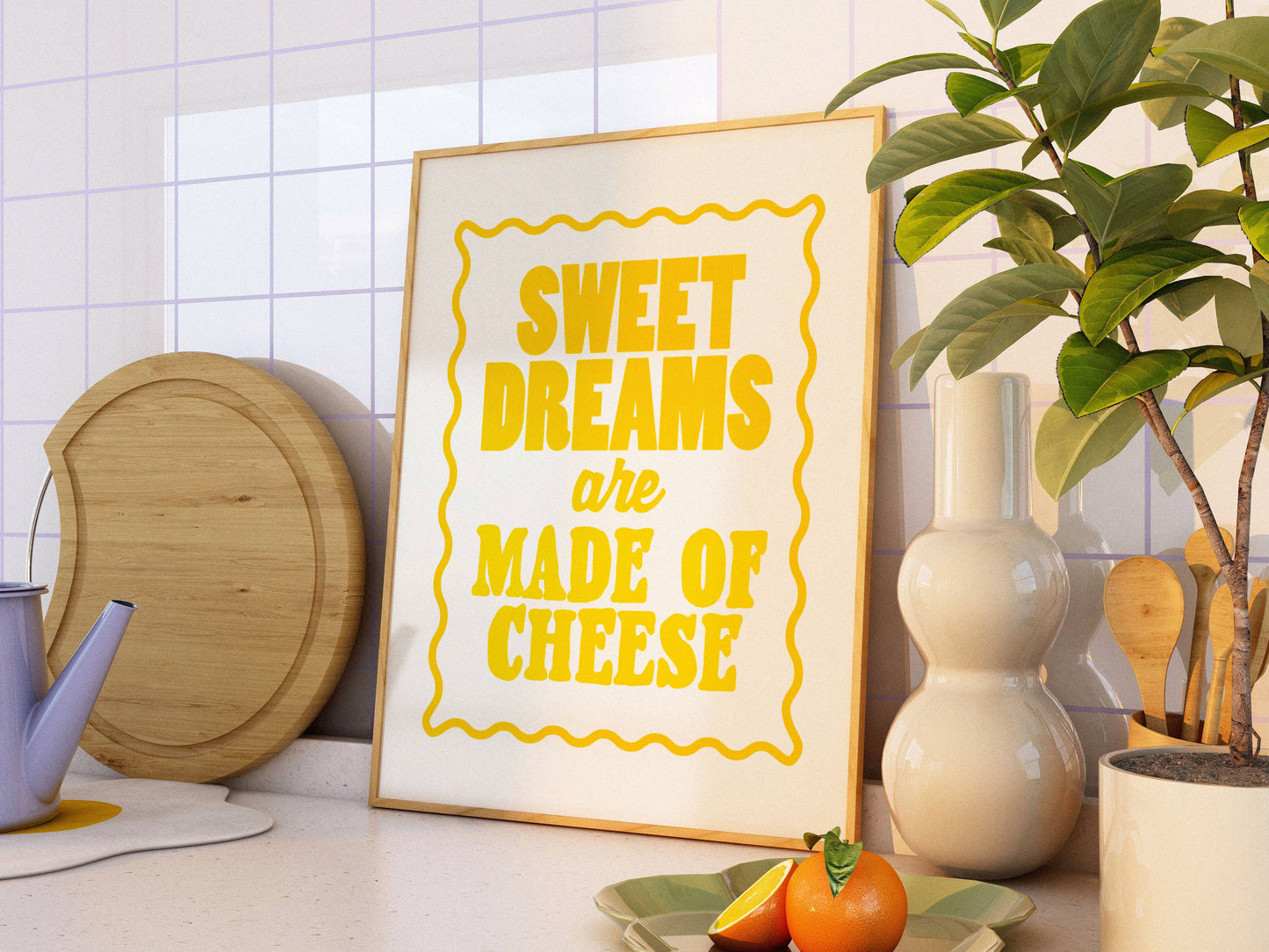 Sweet Dreams are Made of Cheese Print | Funny Kitchen Art: Yellow / 8.5 x 11