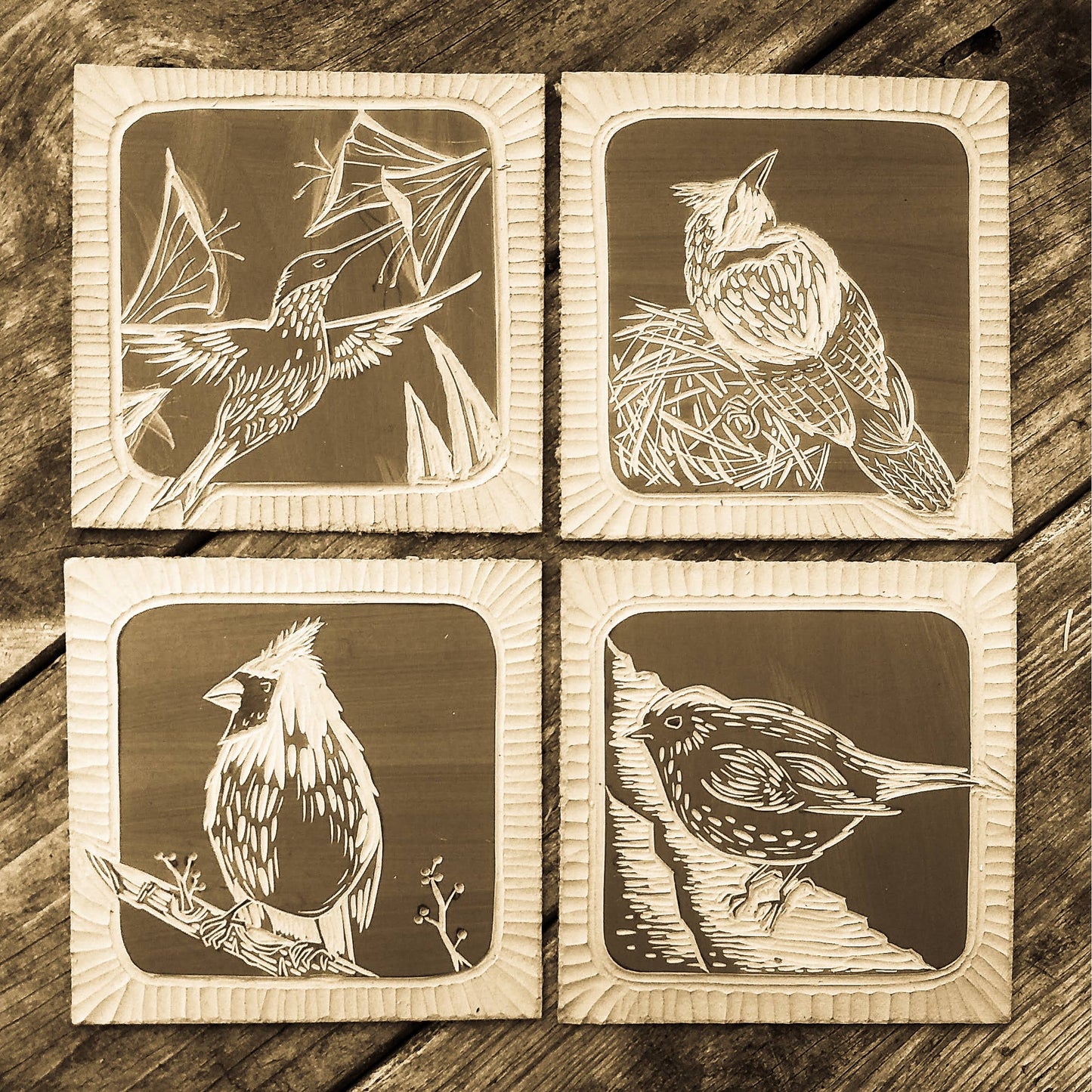Woodland Birds Linoprint