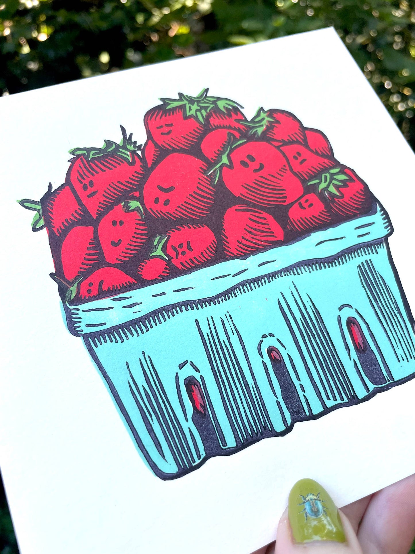Strawberries Linocut Print