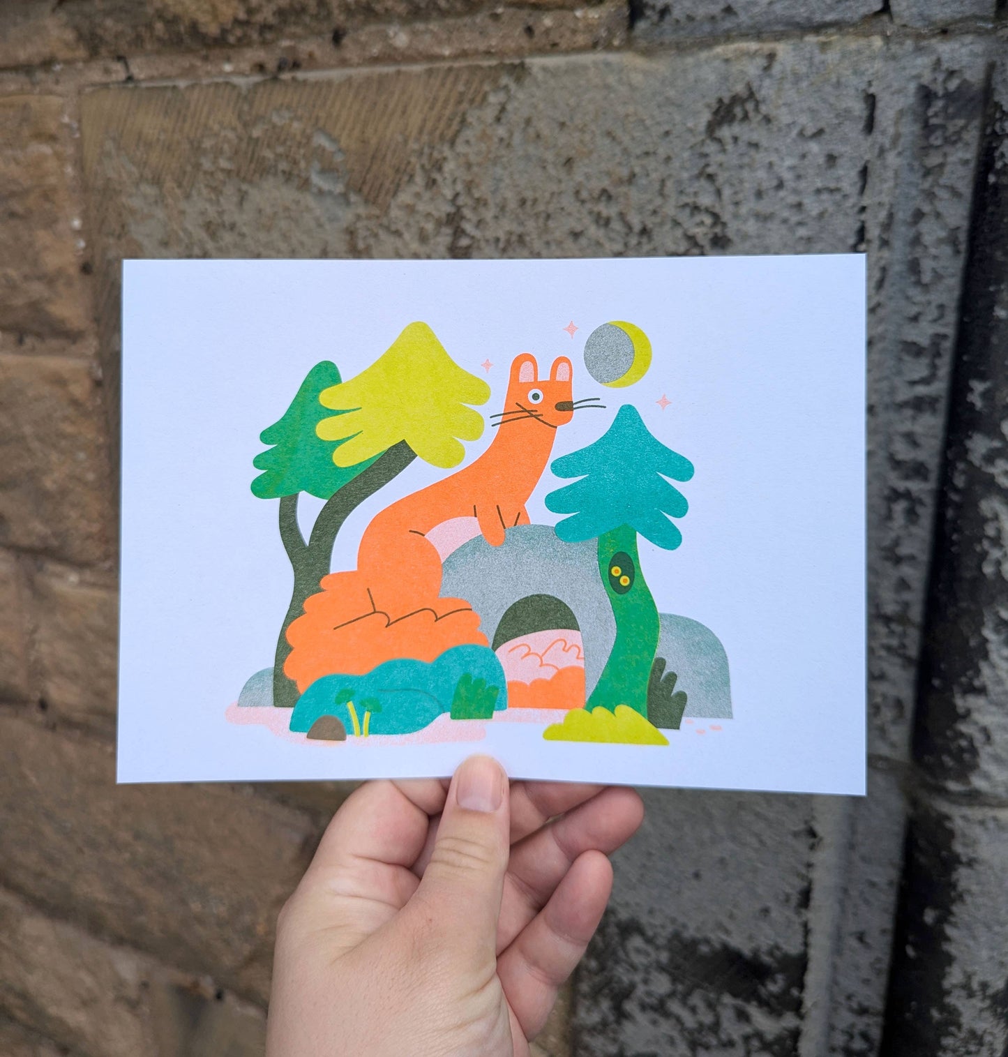 Stoat Risograph Print