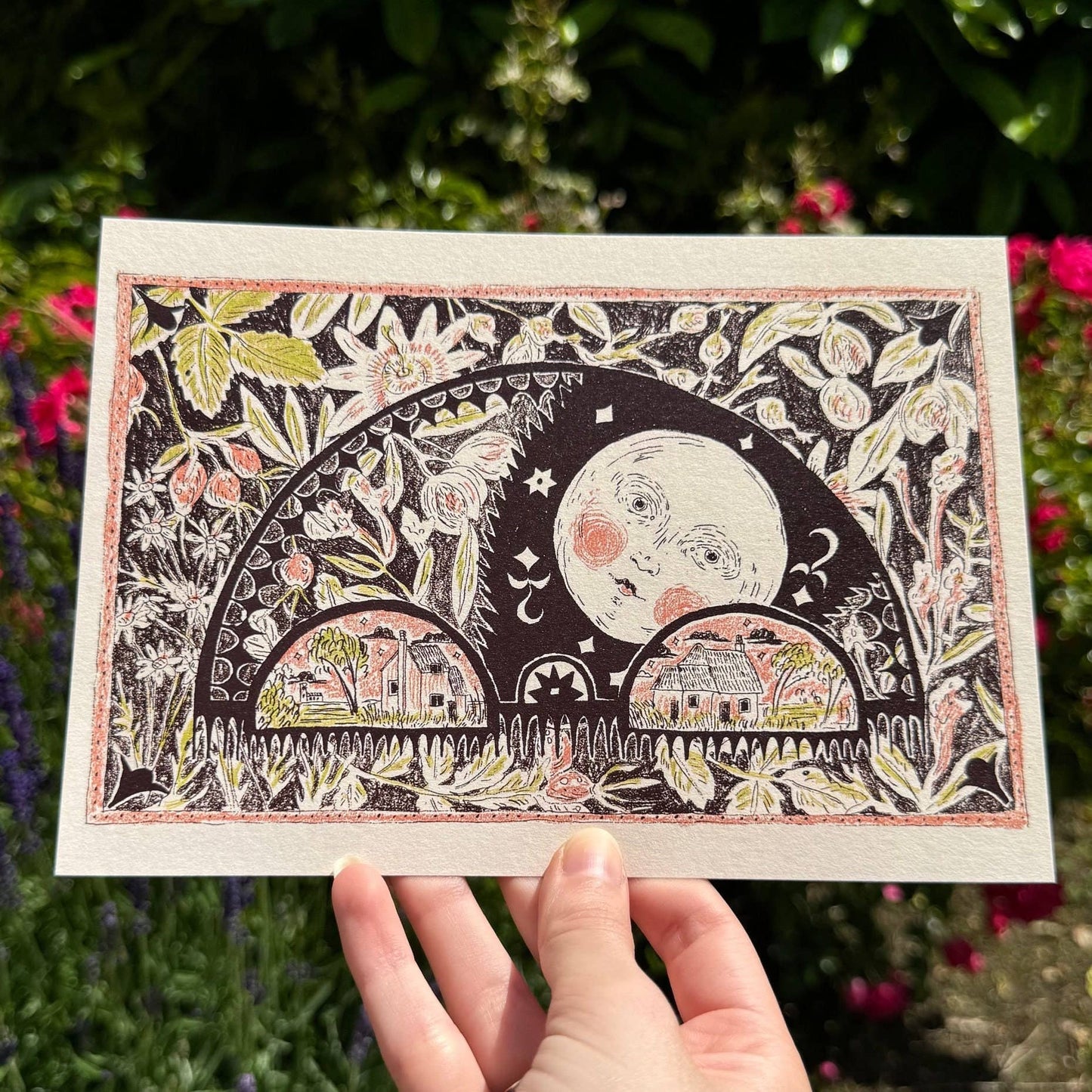 Moon Face Botanical A5 Prints: Moon in arch