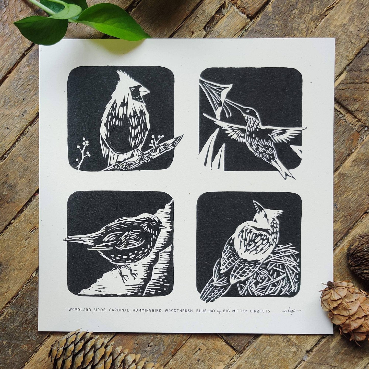Woodland Birds Linoprint