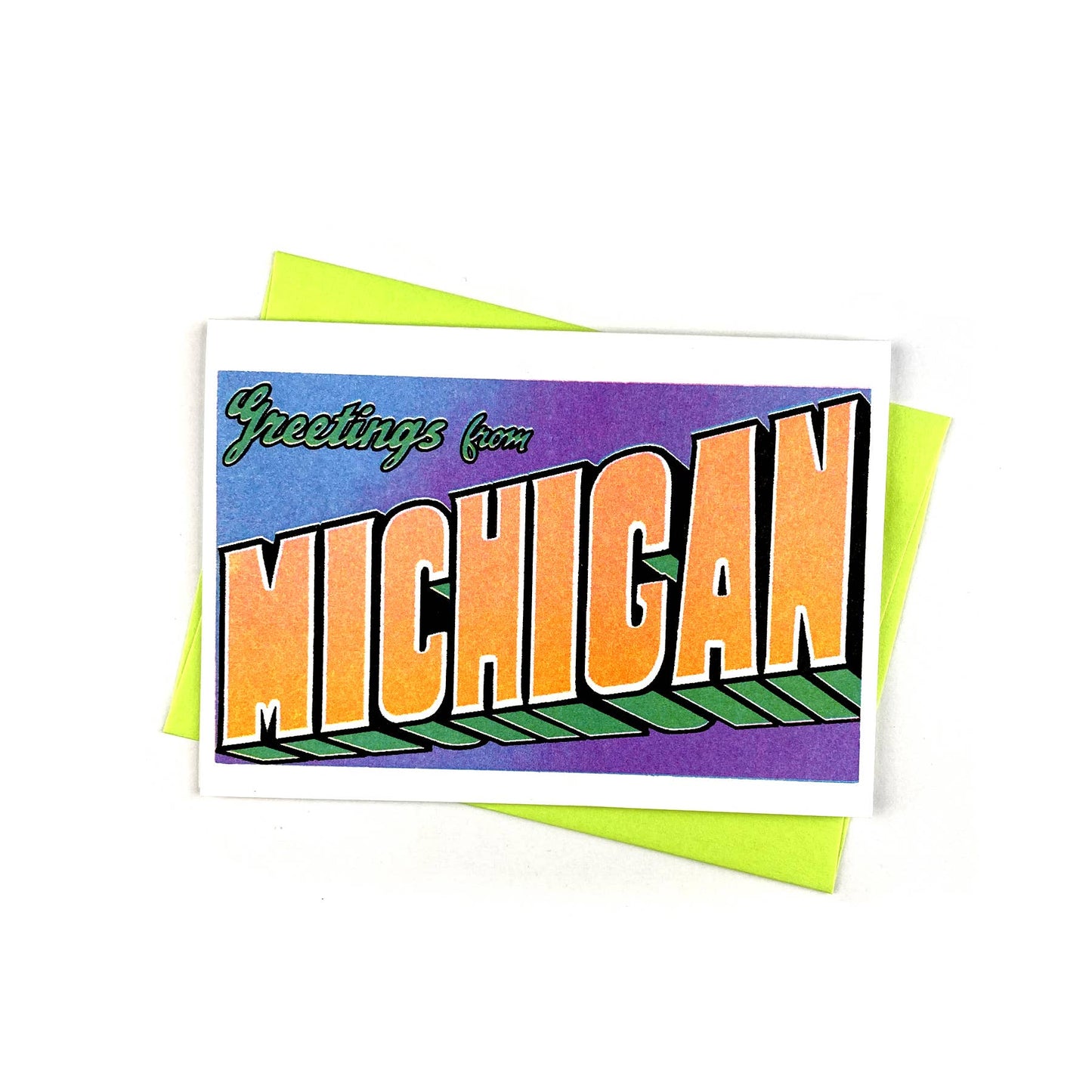 Greetings from: Michigan - Risograph Card and Print: 10x8 Art Print