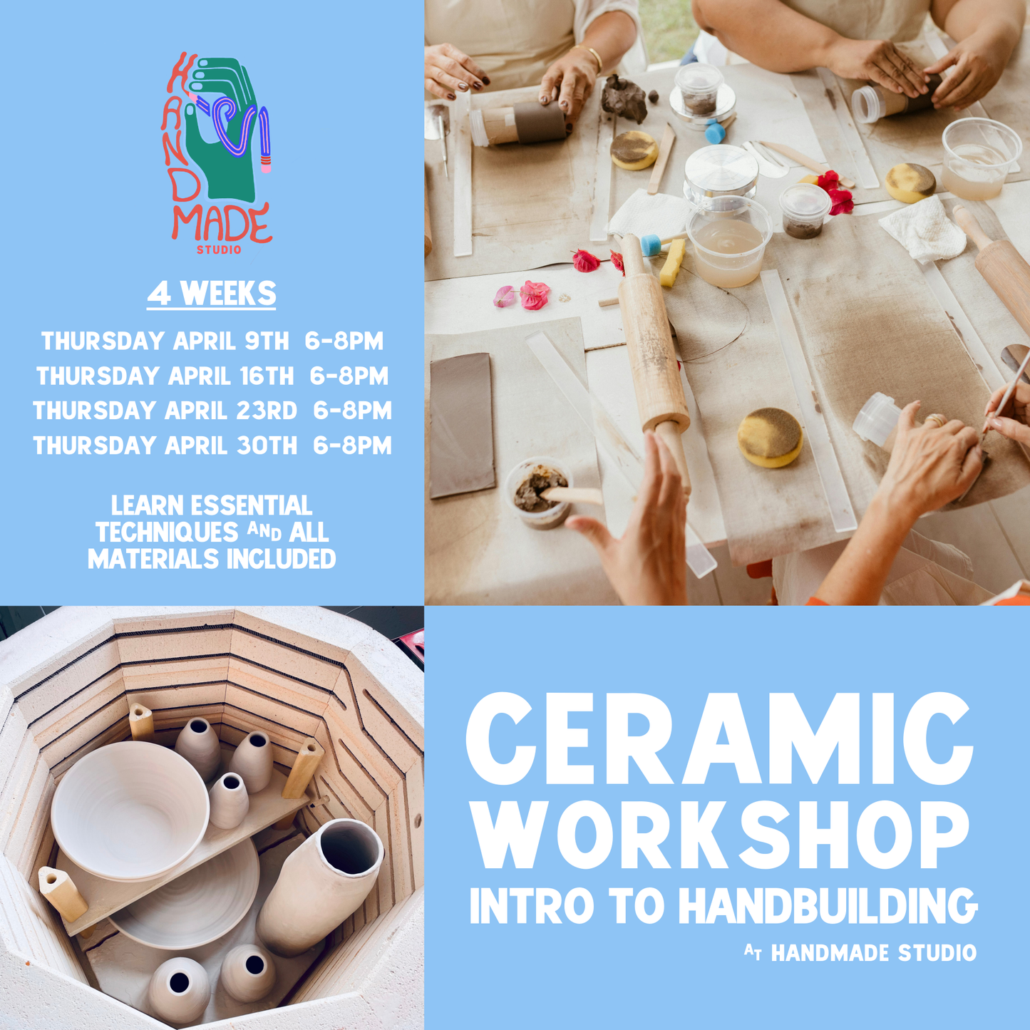 Intro to Handbuilding: 4 Week Ceramic Course April
