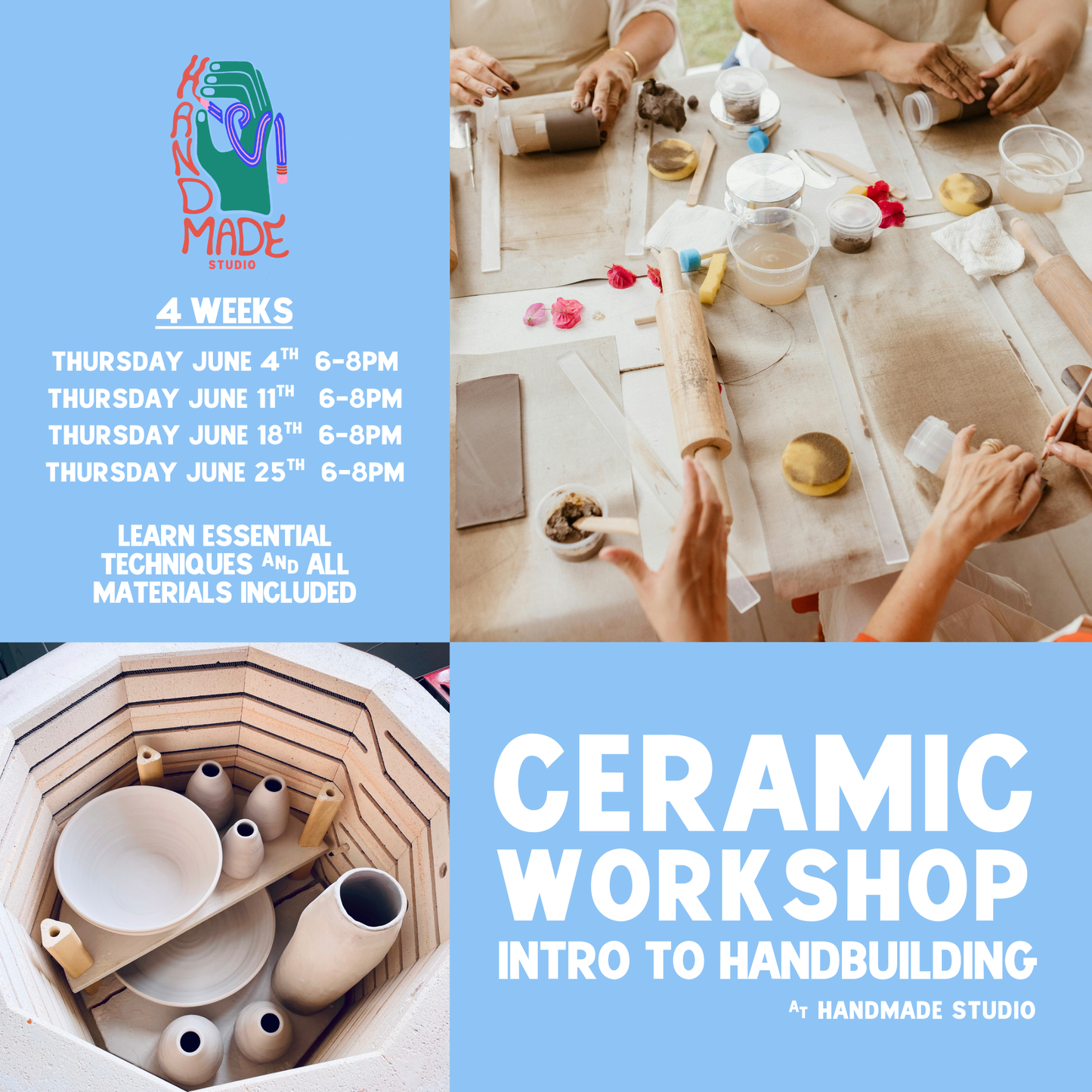 Intro to Handbuilding: 4 Week Ceramic Course June