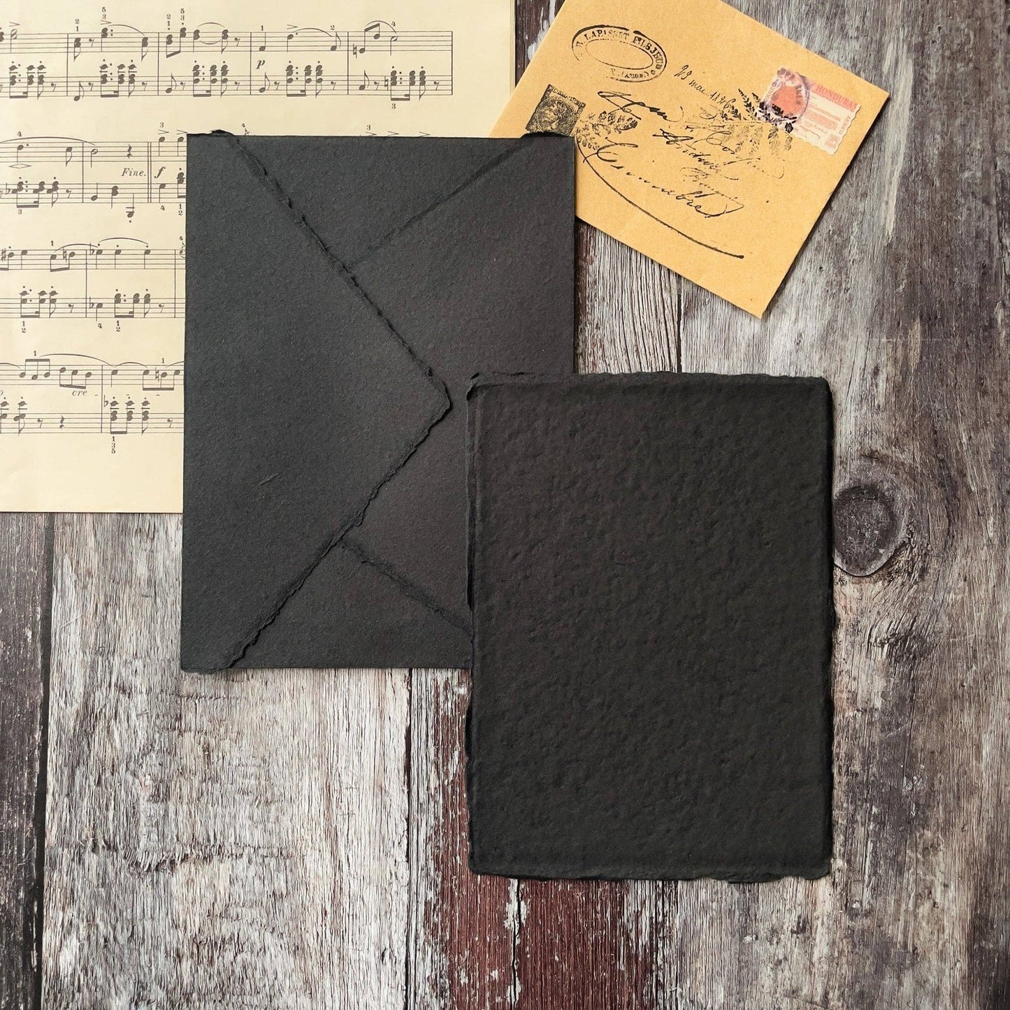 Black Handmade Paper | Per Sheet | Vegan, Cotton Rag Paper: 5" x 7"