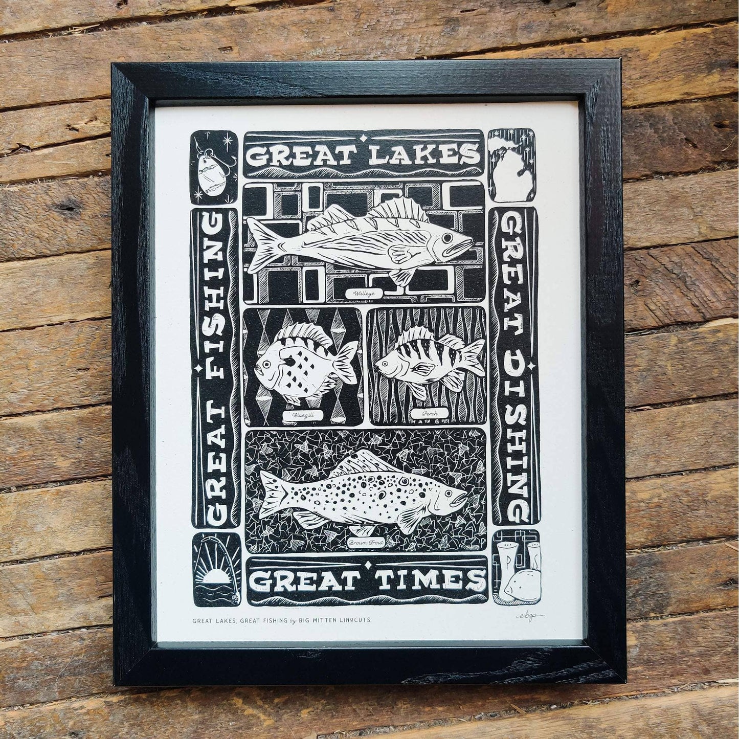 Great Lakes, Great Fishing Linoprint
