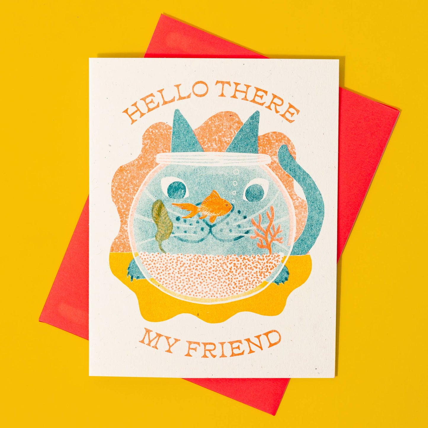 Hello There My Friend Cat - Risograph Greeting Card