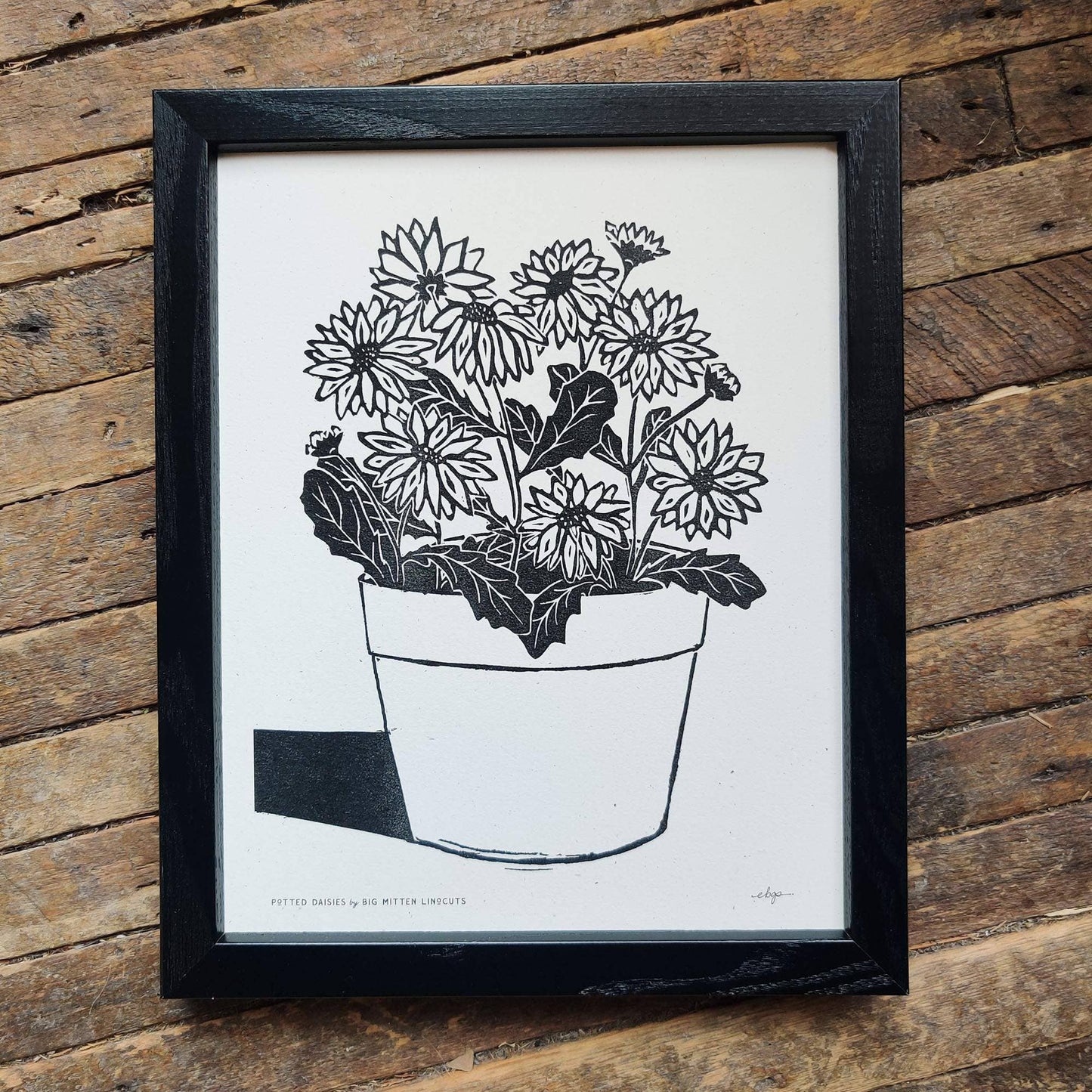 Potted Daisies Linoprint