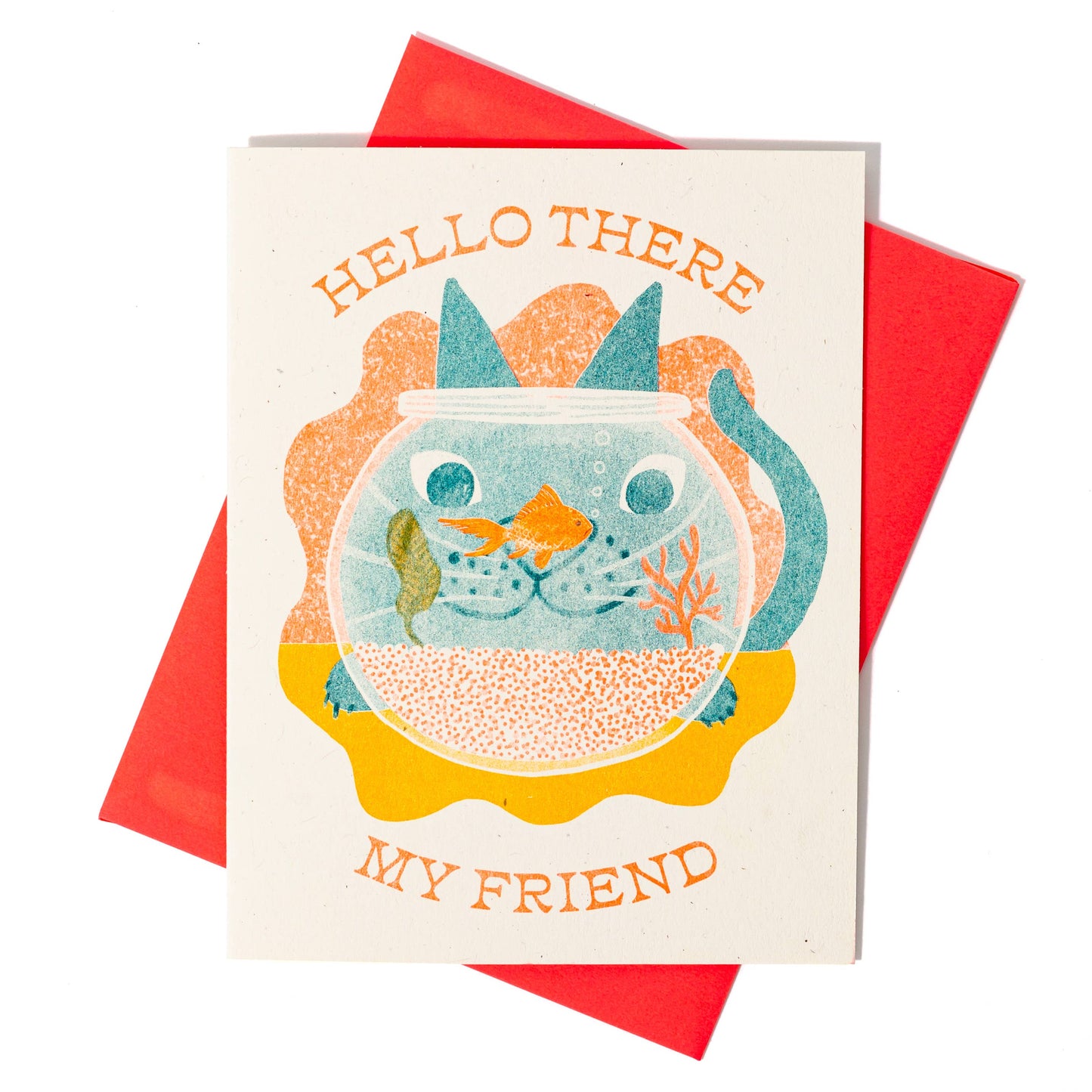 Hello There My Friend Cat - Risograph Greeting Card