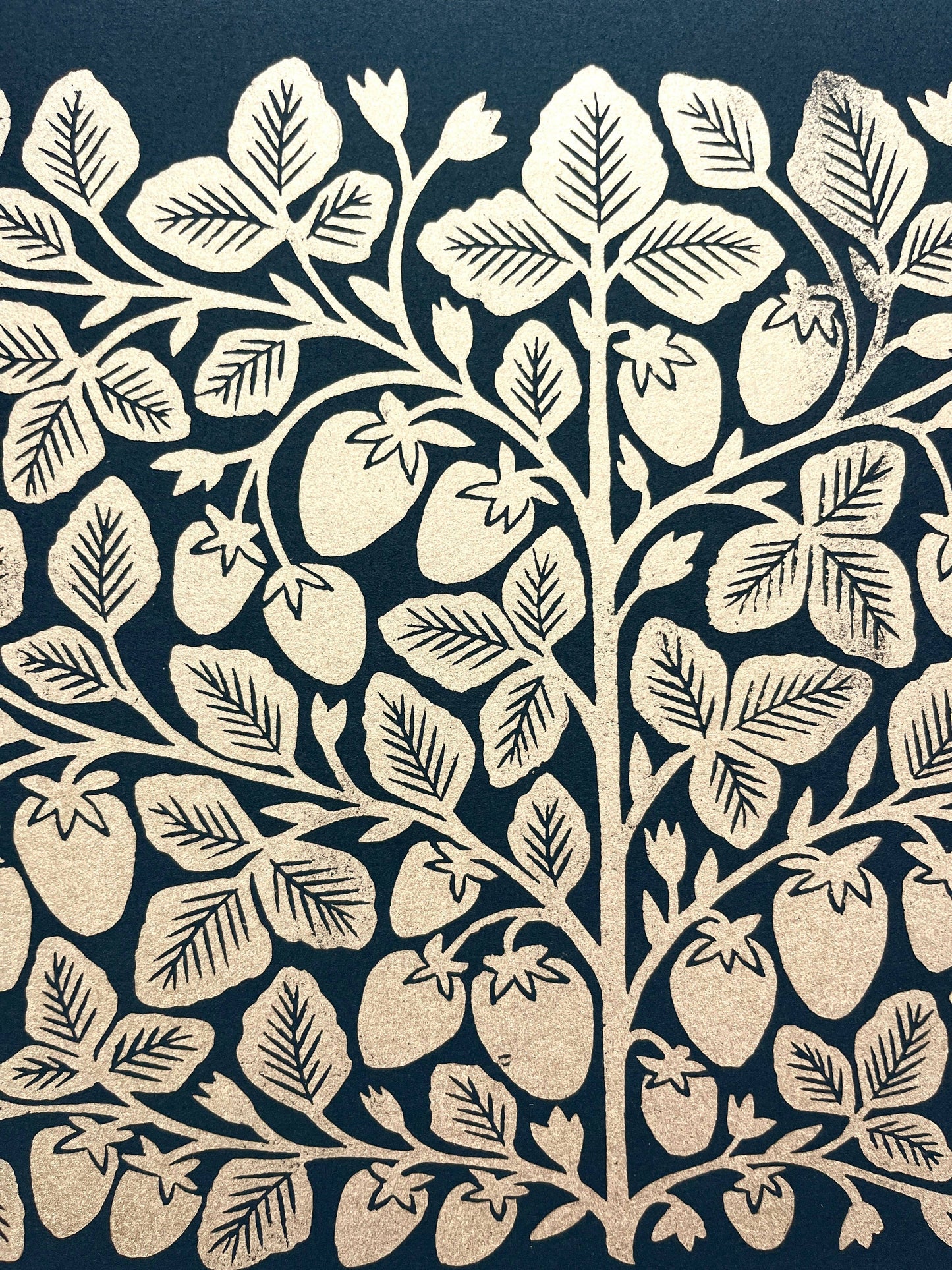 Hand Block Printed Gold Strawberries Art Print - No. 5646