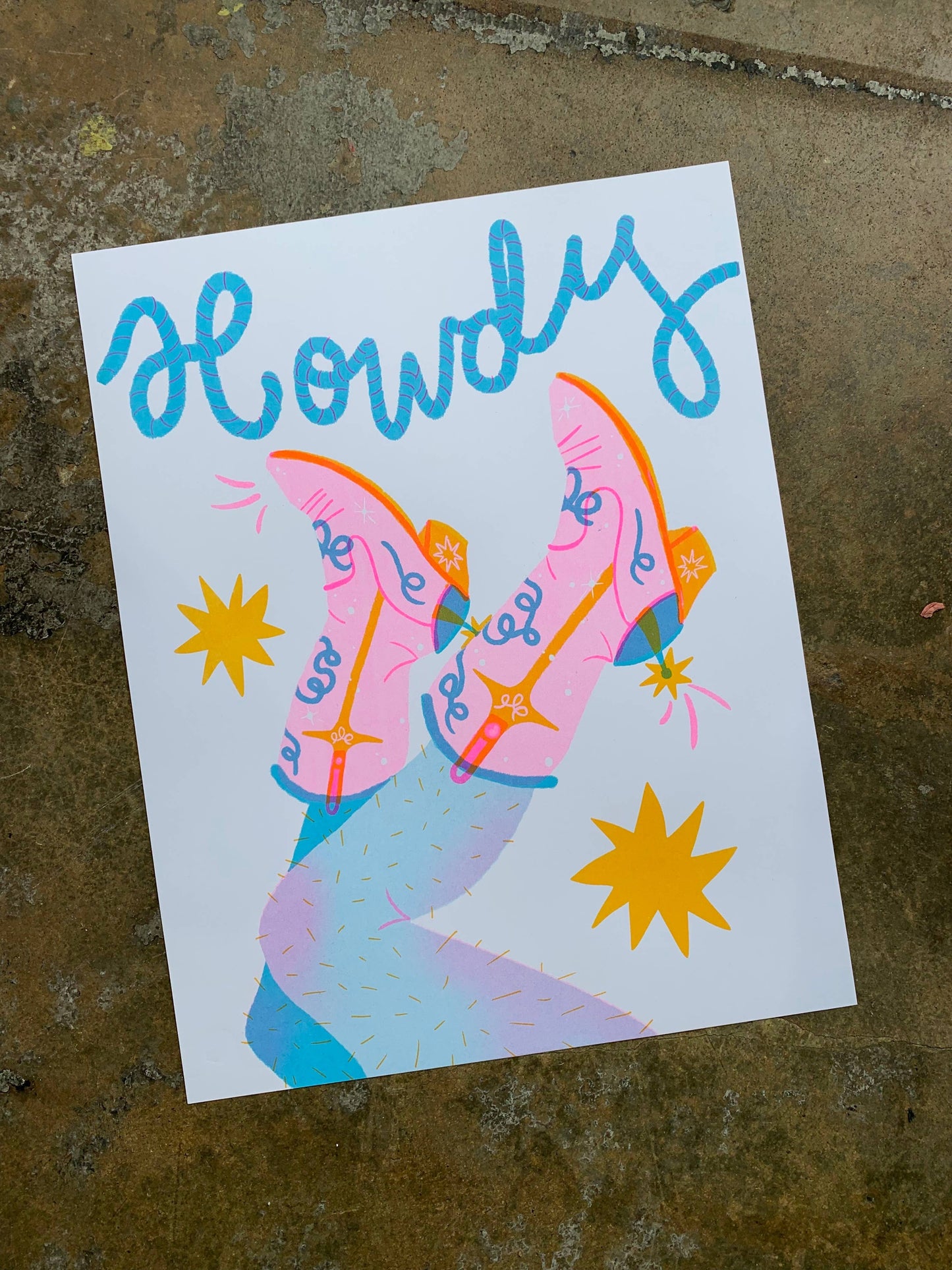 Howdy Risograph Art Print 11x14"