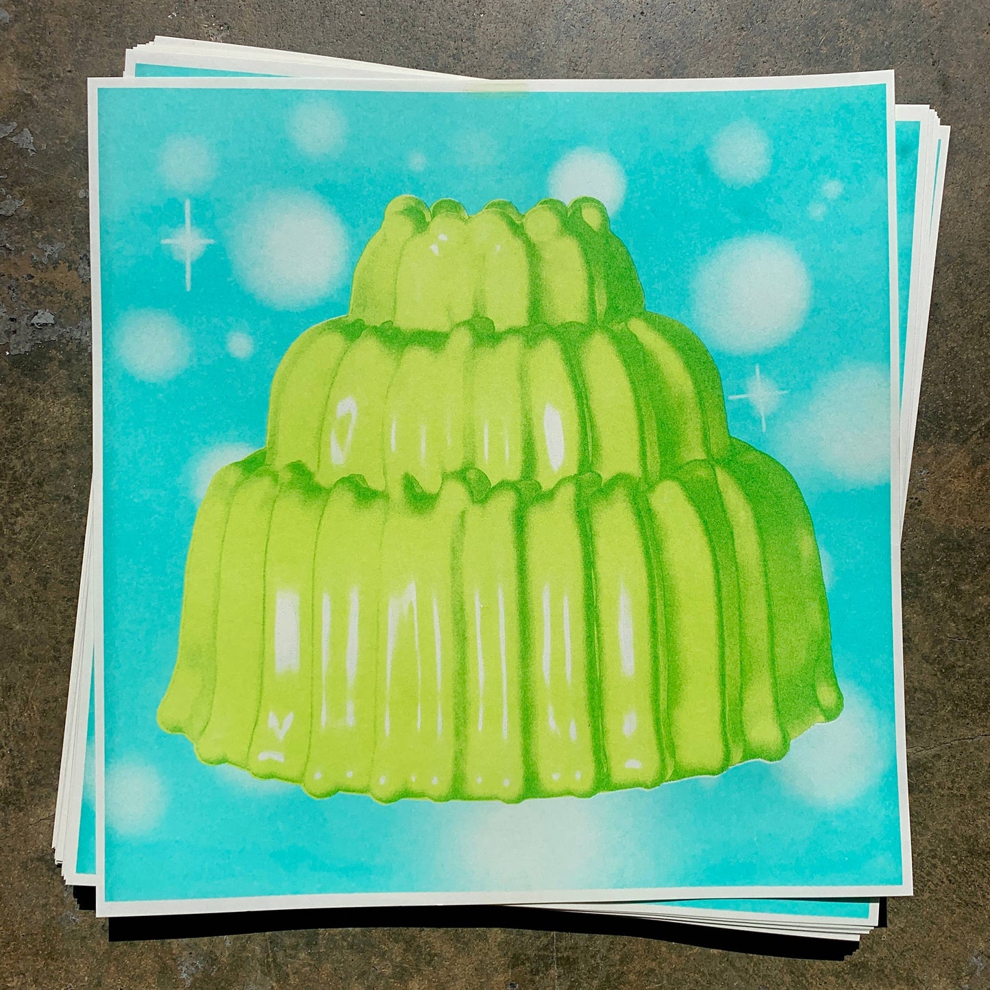 Radioactive Jell-o 11x11" riso print