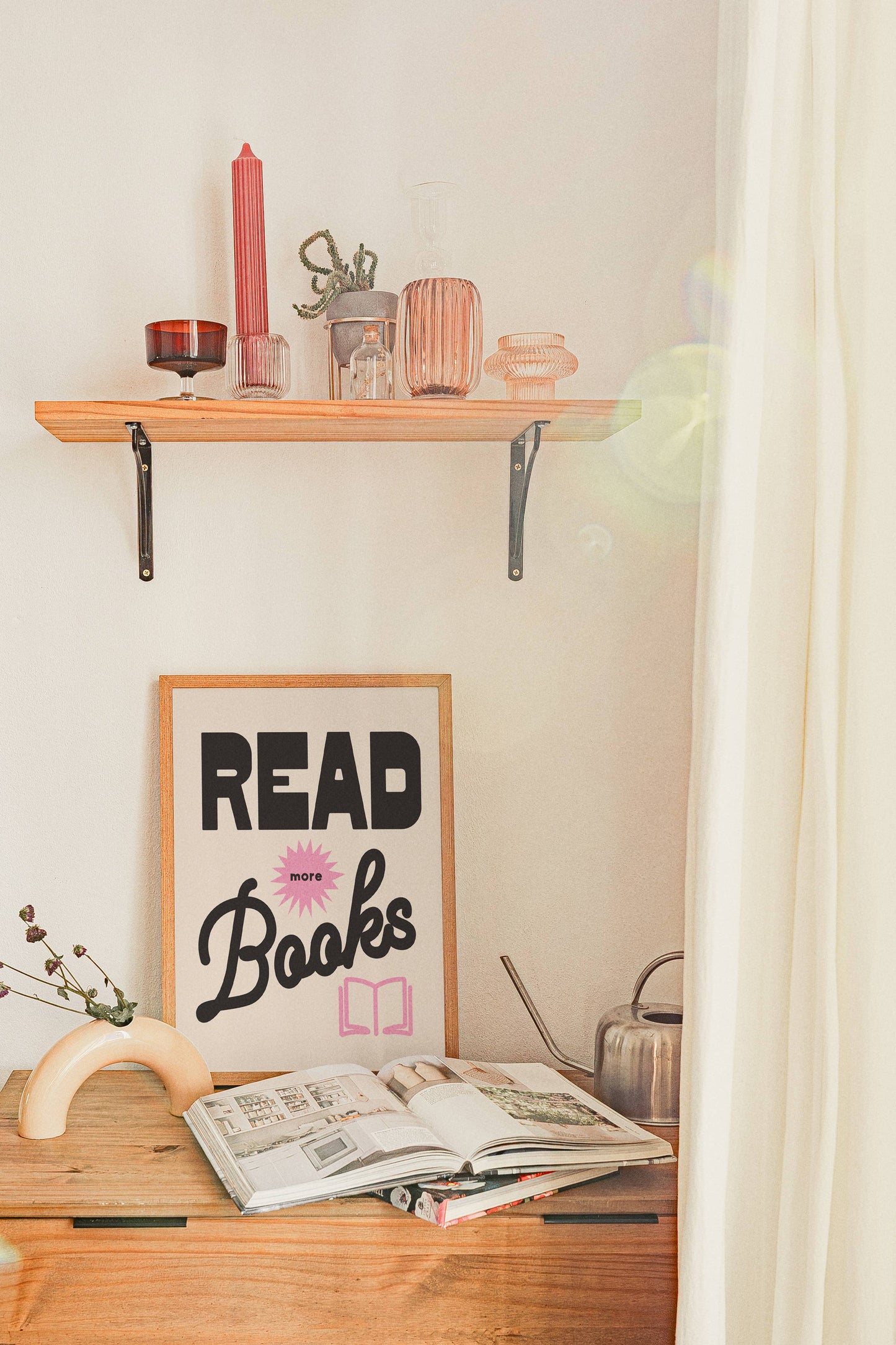 Read More Book Print - Retro Book Club Art Poster : Red / 11 x 14