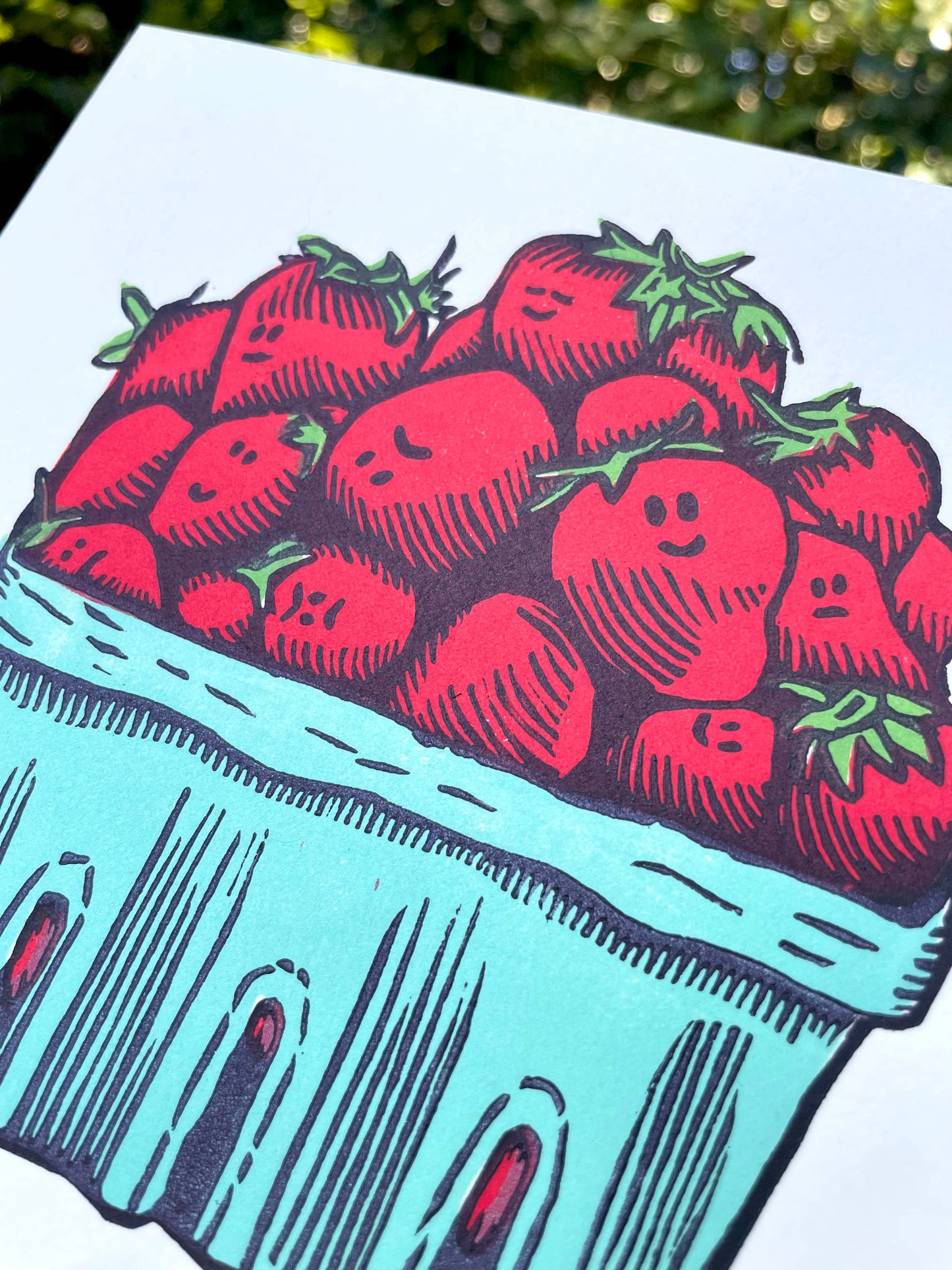 Strawberries Linocut Print