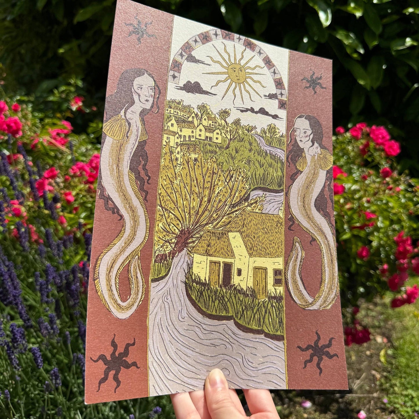 Eel and Cottage Fenland Folklore A4 Print