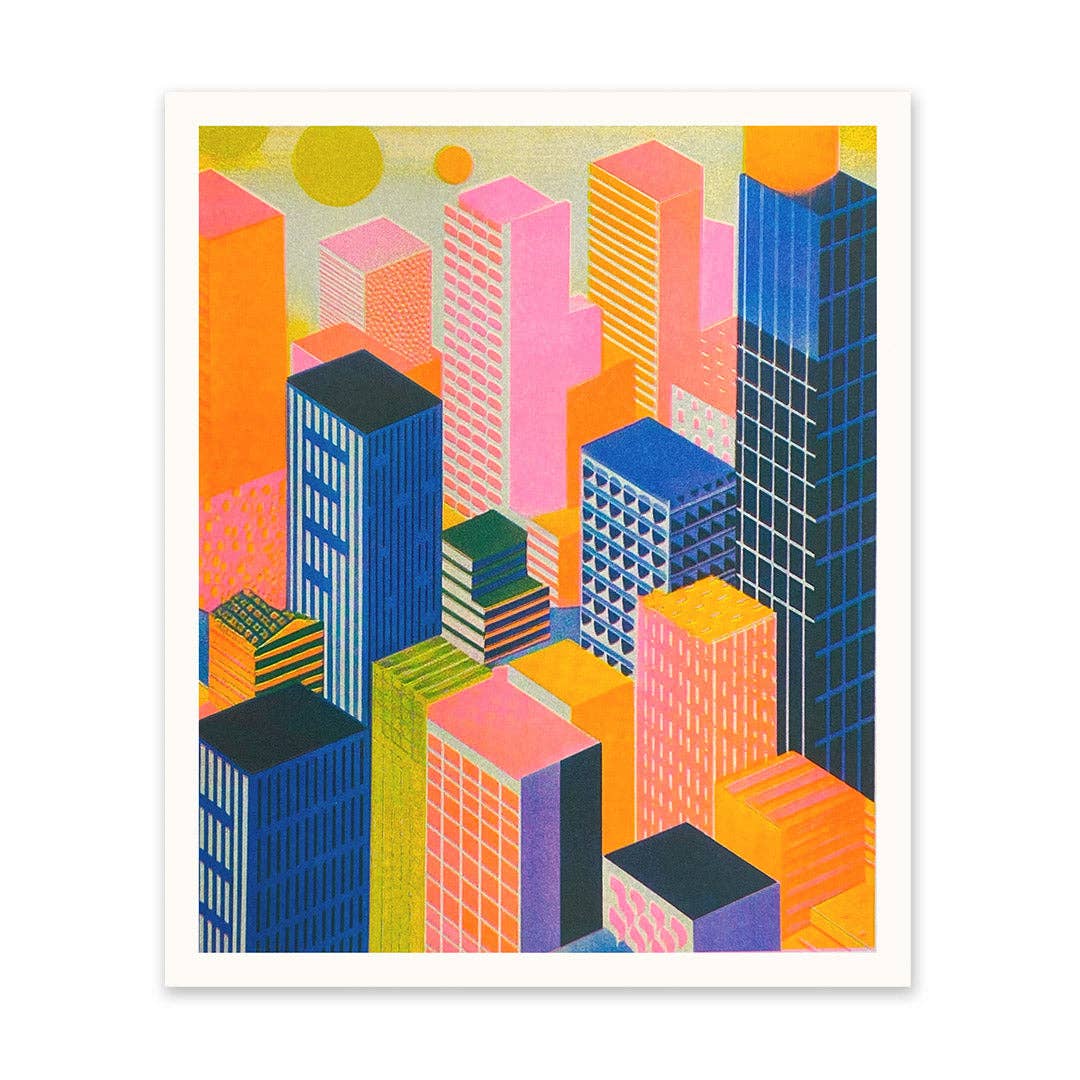 Abstract Buildings Risograph Print