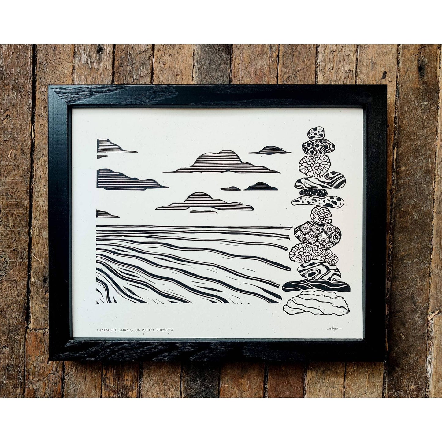 Lakeshore Cairn Linoprint