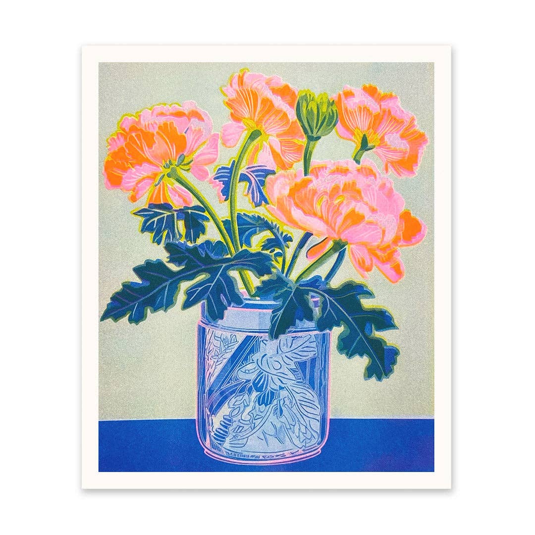 Neon Peonies Riso Print (12x10) (11008)