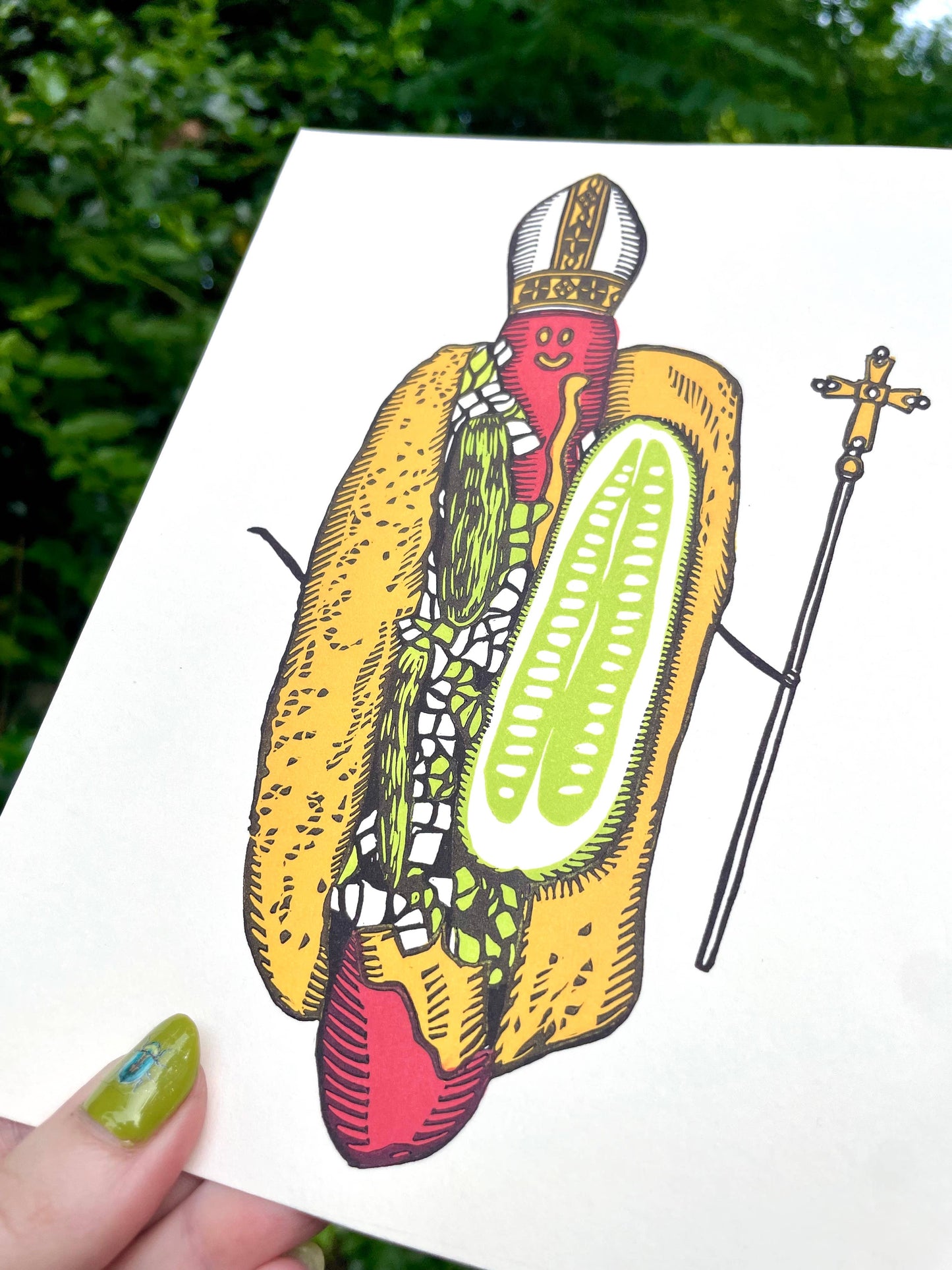 Chicago Dog Pope Linocut Print