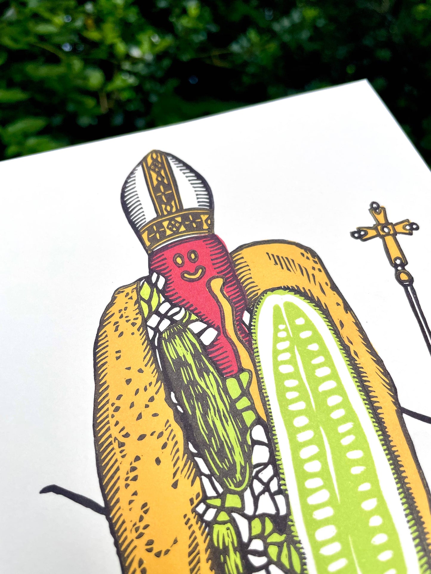 Chicago Dog Pope Linocut Print