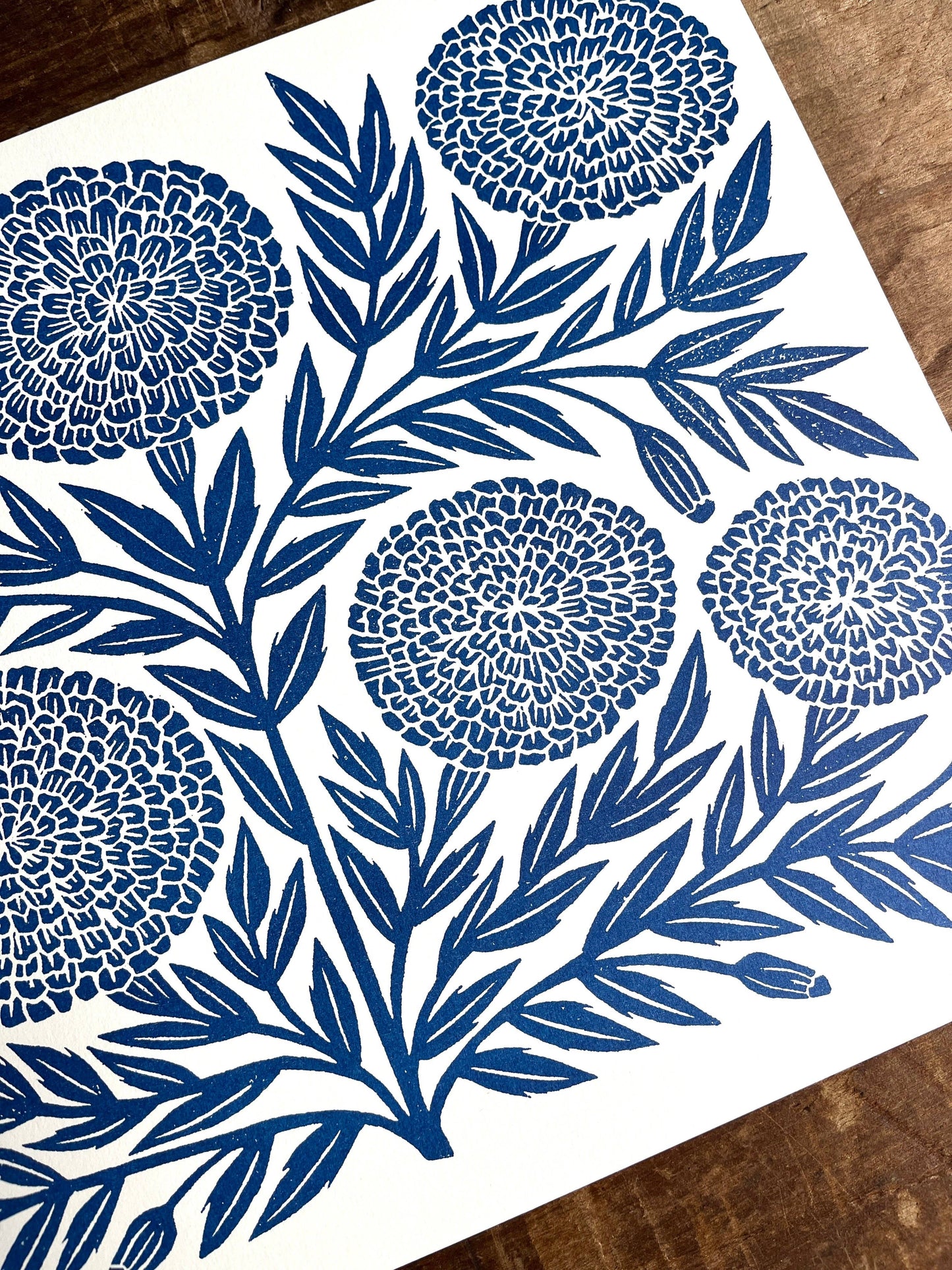 Garden Series: Navy Marigold Risograph Art Print