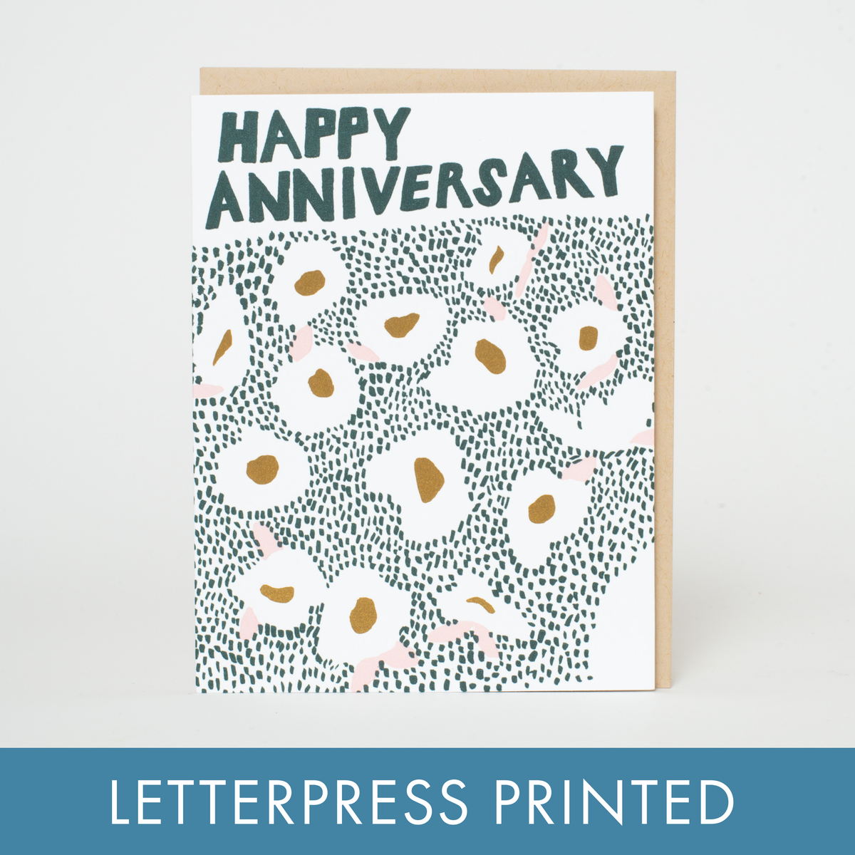 Happy Anniversary Meadow Letterpress Greeting Card: Paper tab