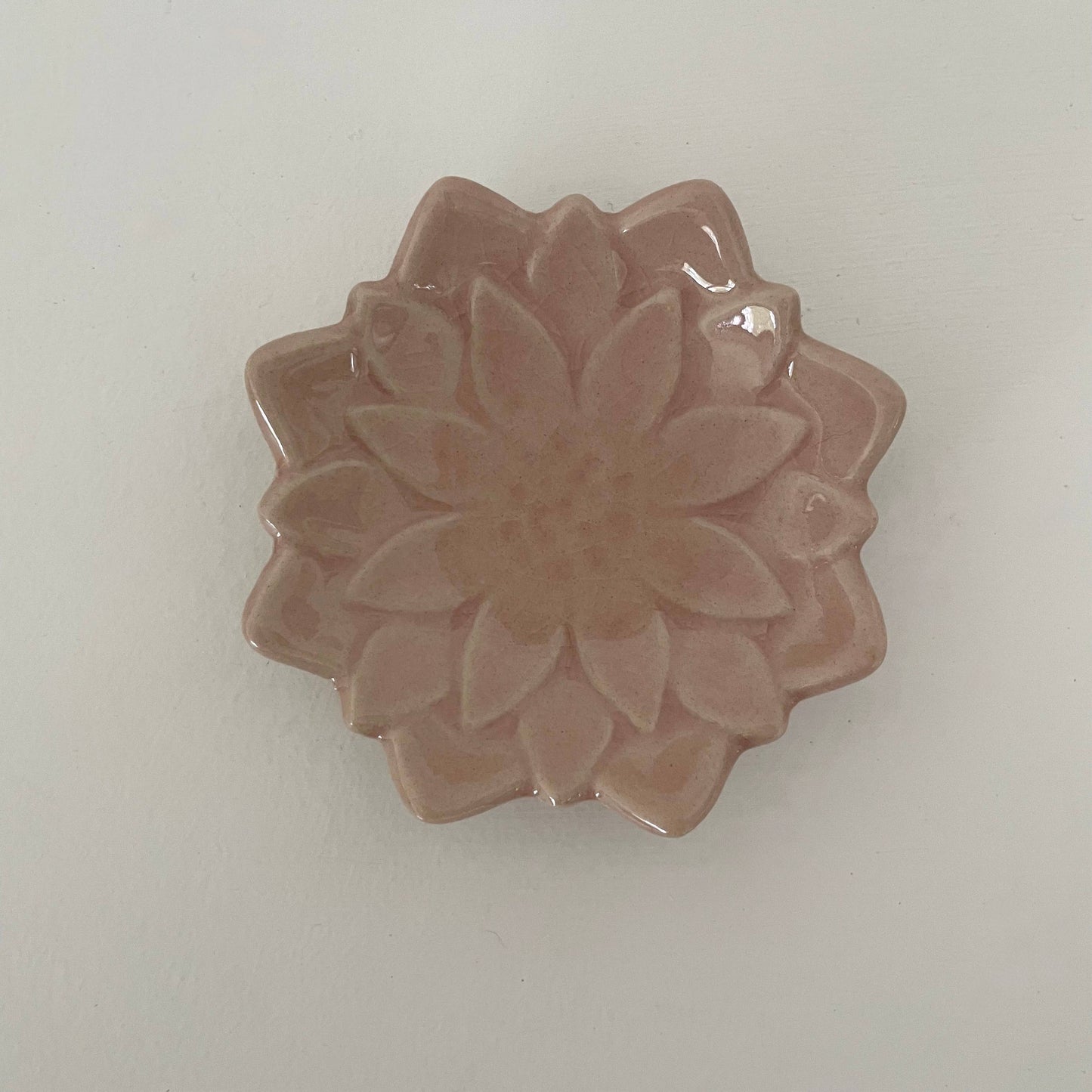 2.5" Handmade small ceramic Japanese dahlia flower dish: Green