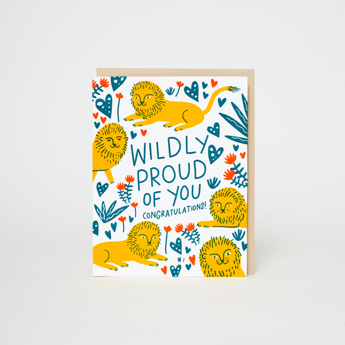 Wildly Proud Lions Congrats Letterpress Greeting Card: Paper tab