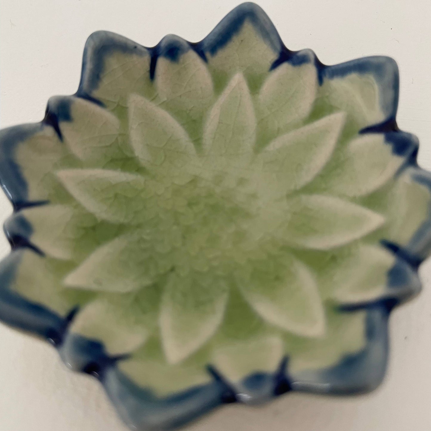 2.5" Handmade small ceramic Japanese dahlia flower dish: Green