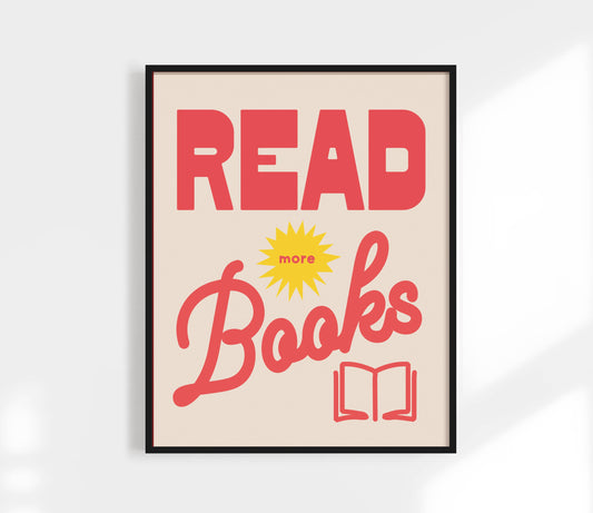 Read More Book Print - Retro Book Club Art Poster  : Red / 11 x 14