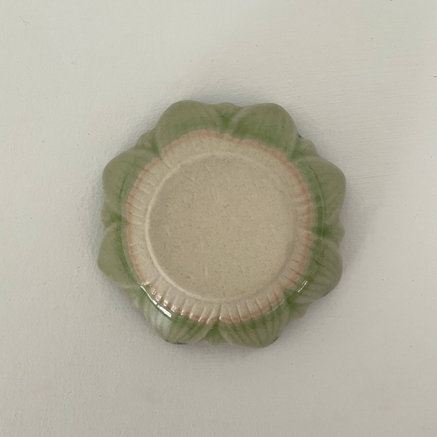 2.5" Handmade small ceramic Japanese dahlia flower dish: Green