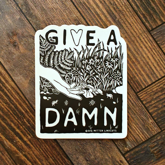 Give a Damn Linocut Sticker