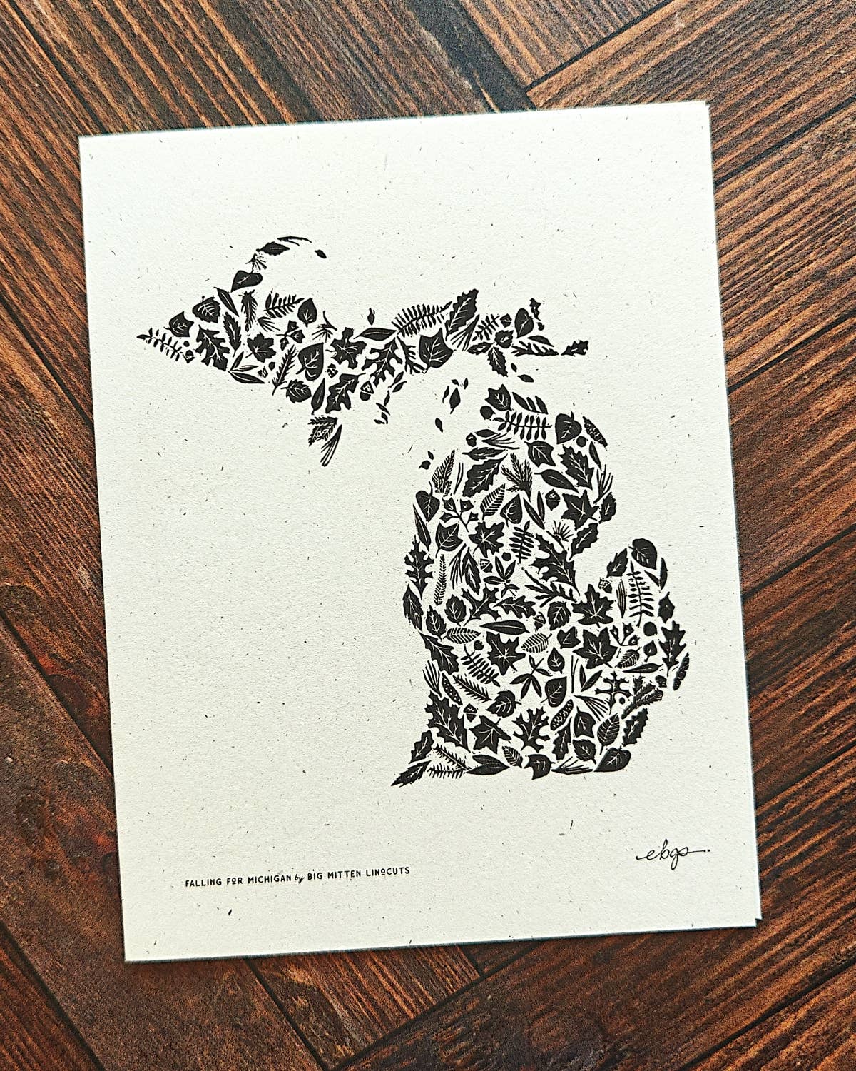 Falling for Michigan Linocut Card