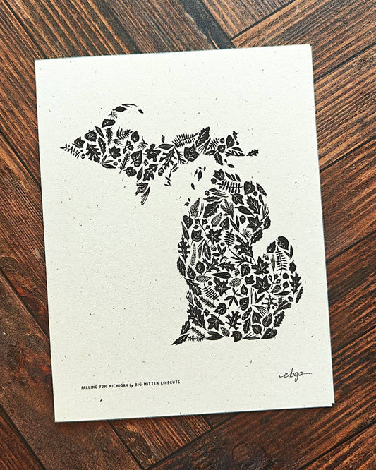 Falling for Michigan Linocut Card