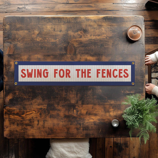 Swing For The Fences Felt Sign Banner: Blue Border