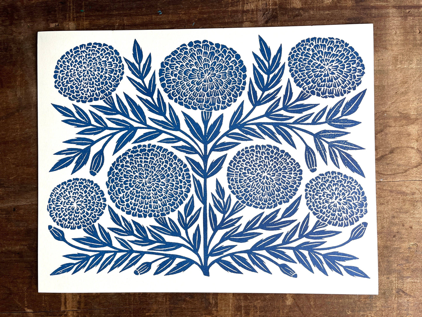 Garden Series: Navy Marigold Risograph Art Print