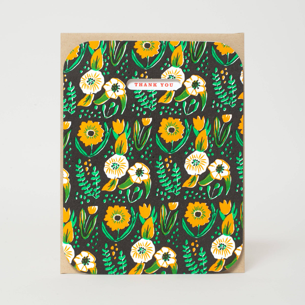 Folk Floral Cutout Thank You Letterpress Greeting Card