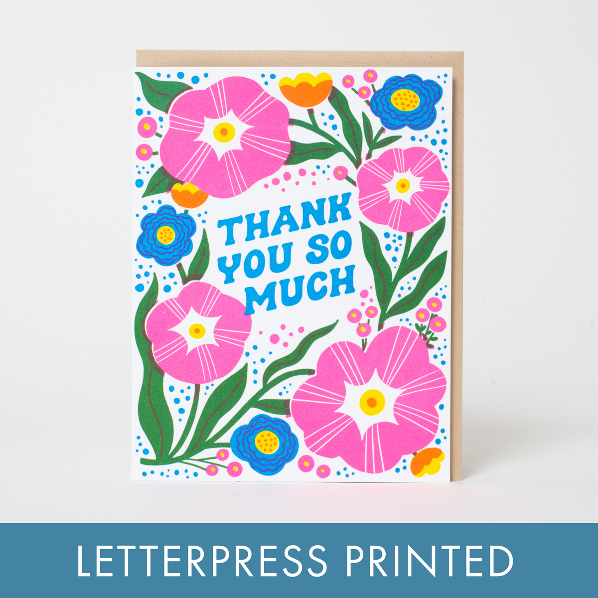 Thank You So Much Flowers Letterpress Greeting Card: Paper tab