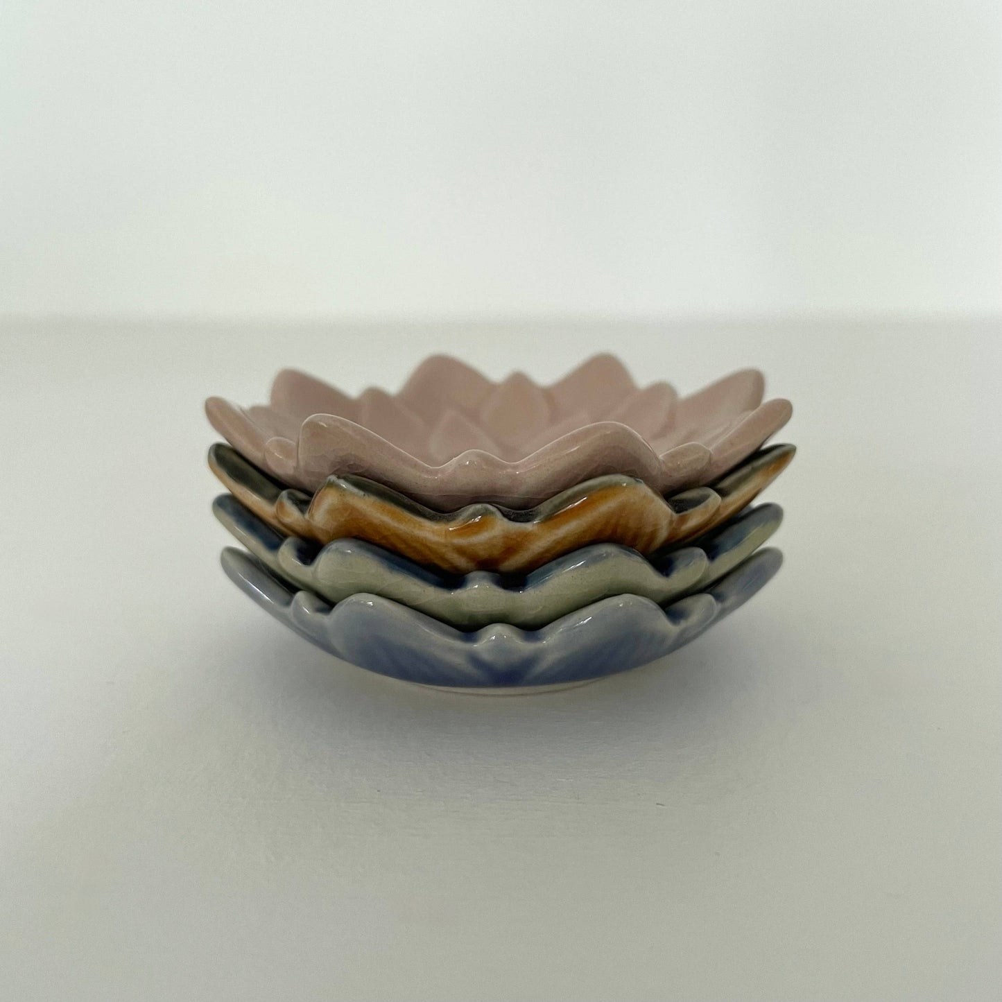 2.5" Handmade small ceramic Japanese dahlia flower dish: Green