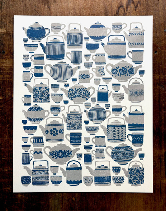 Tea Set Risograph Print